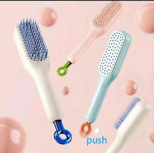 Self Cleaning Hair Brush, One-click Cleaning Telescopic Hair Comb – With Box (random Color)