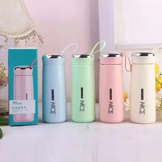 Nice Glass Bottle Water Mini Flask Bottle With Vaccum Flask And Loop Temperature Resistant, 400ml (random Colors)