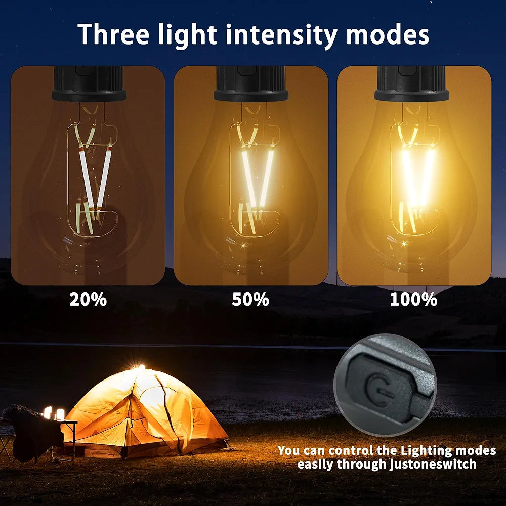 Multi-purpose Led Rechargeable With 3 Modes Outdoor Camping Work Light Bulb With Hook For Hanging