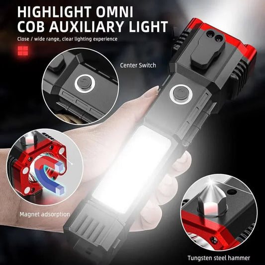 High-power Led Torch Light Rechargeable Flashlight And Multifunctional Tactical Hammer & Power Bank To Charge The Phone With Box (random Color)